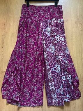 Women's Wide Leg Printed Palazzo Pants in Magenta Floral